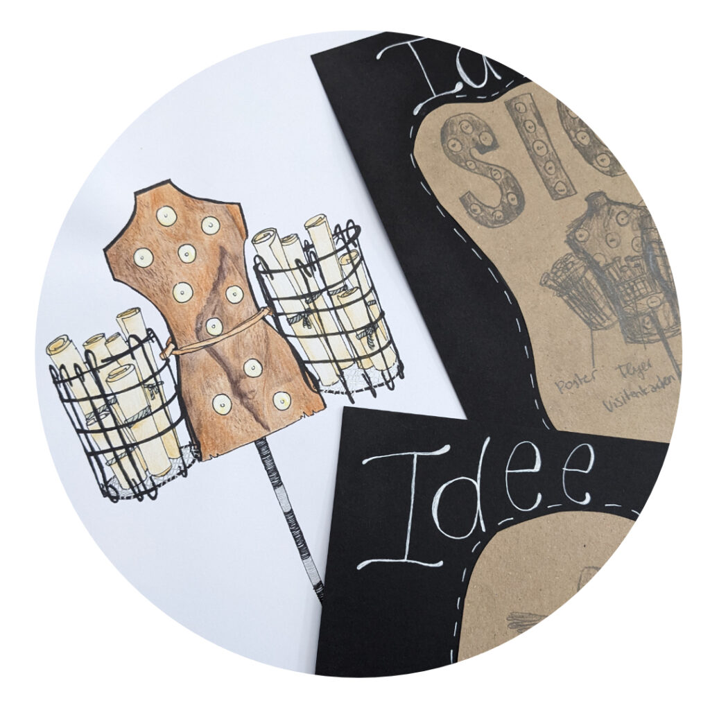 Skizzen-Display-auf-Messe-aus-Berufsausbildung-Gestalterin-fuer-visuelles-Marketing