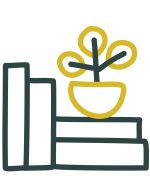 Buecher-petrol-und-gelbe-Topfpflanze-Illustration-Sintje-Tramm
